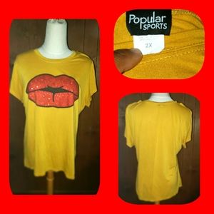 🦄 Gold Top with Red Glitter Lips